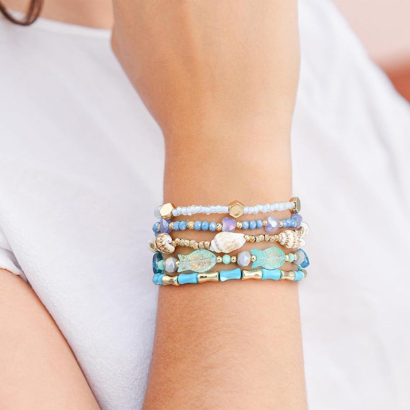 Pymach Store Dainty Gold Plated Pearl Crystal Beaded Bracelets Set for Women 14K Gold Plated Bead Pearl Beads Bracelet Stackable Paperclip Link Chain Bracelets Gold Plated Bracelets for Women Trendy Jewelry - Image 2